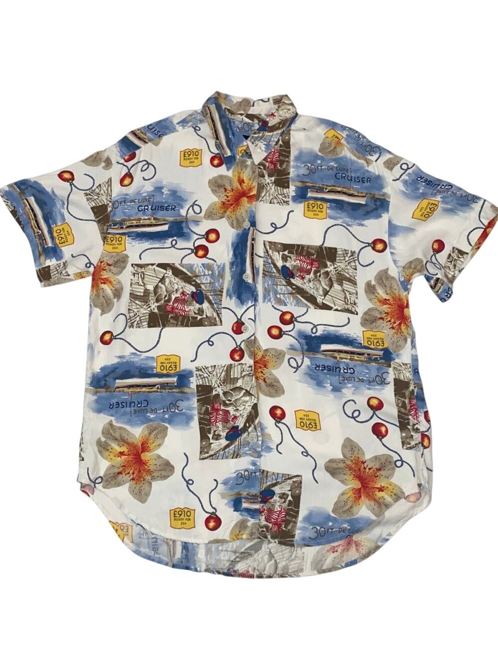 Women's Medium Beach Nautical Sailor Coastal Shirt Hawaiian vintage sea cruise